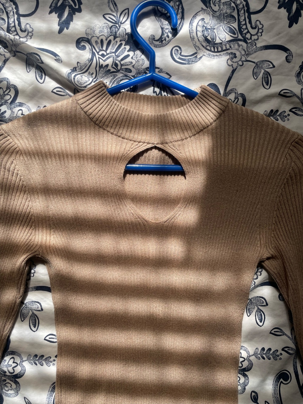 Women’s Tan Ribbed Mock Neck Sweater